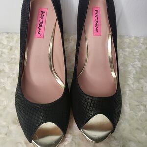 Betsey Johnson Black and Gold Women's Peep Toe Heels